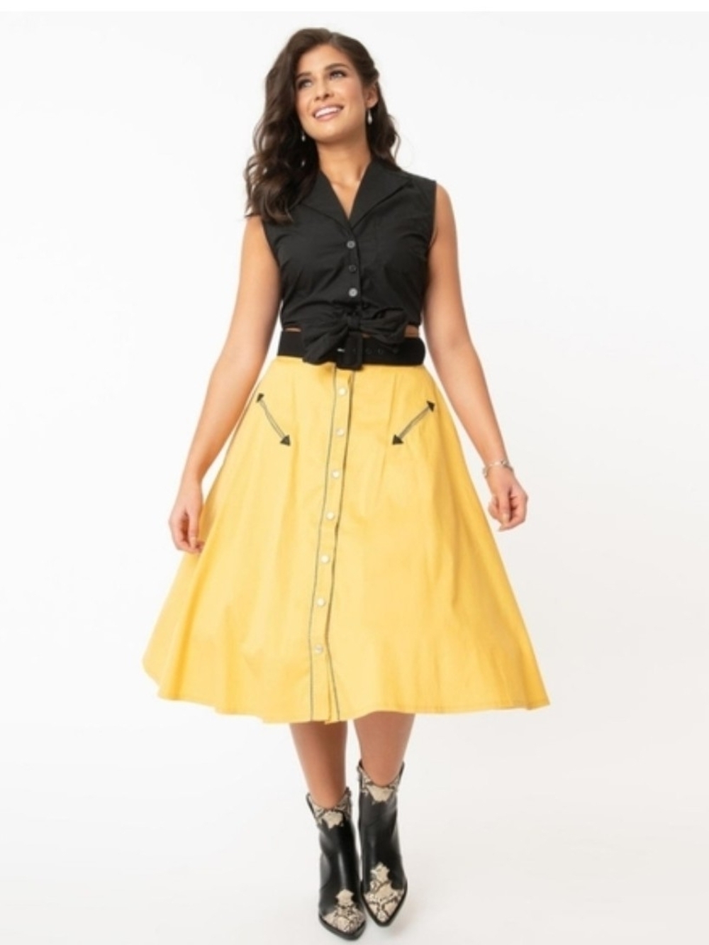 Unique Vintage Wwestern A-Line Button-Front Midi Skirt, NWOT, M